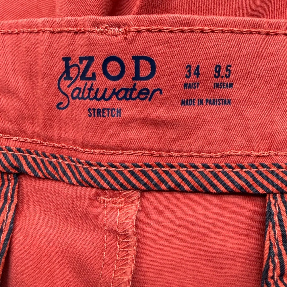 IZOD Chino Shorts Men 34 Red Saltwater Stretch Classic Fit 9.5 Inseam *READ* - Picture 3 of 10